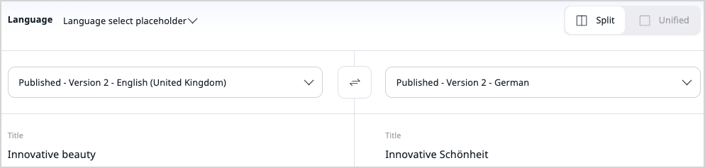 Compare translations screen Compare translations screen